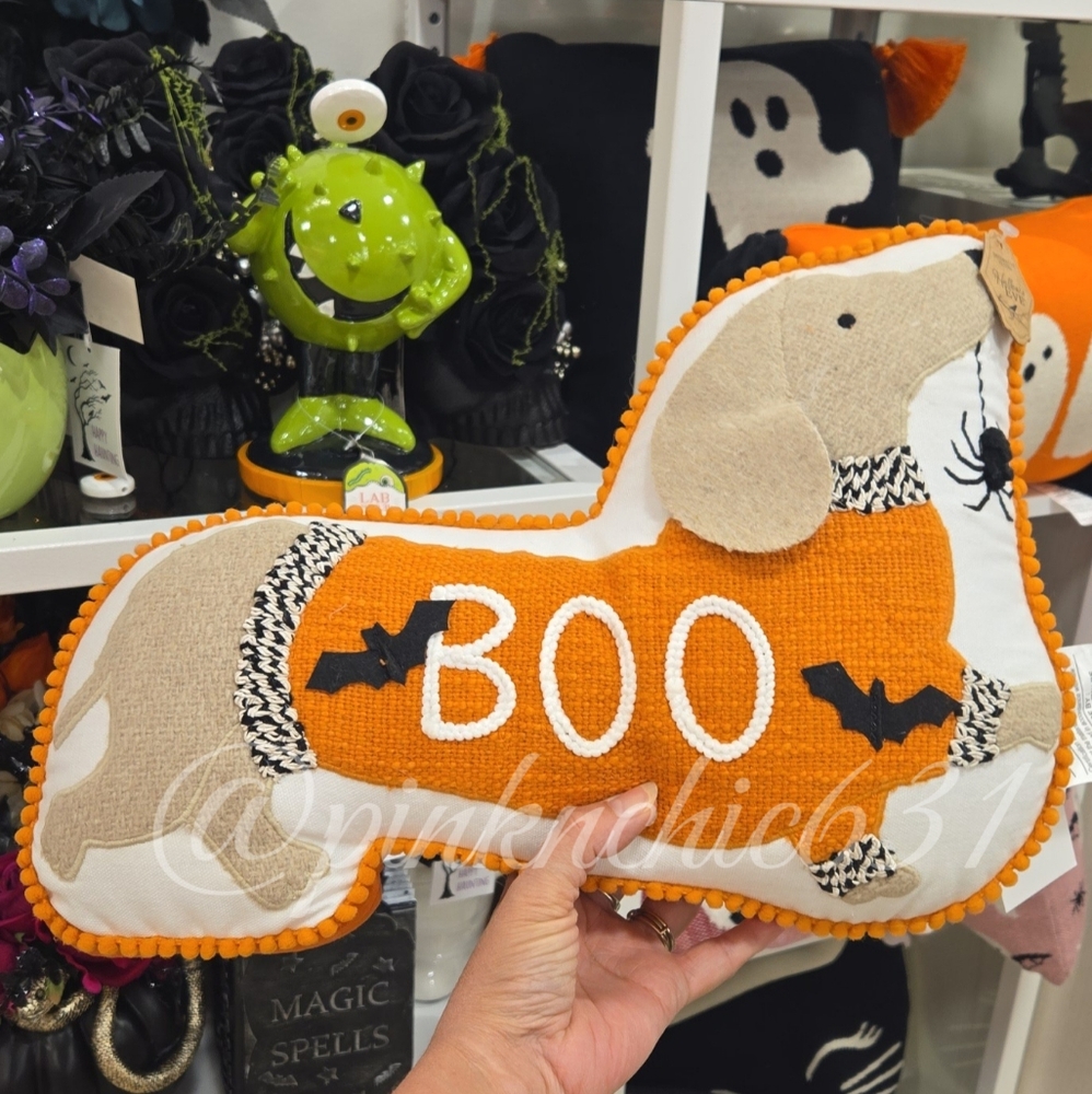 Hallow's Eve Dachshund Sweater Bats Weiner Dog Decorative Halloween Pillow